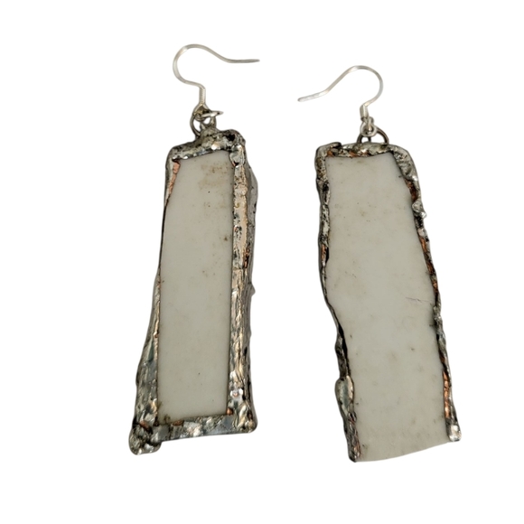 Broken China Abstract Silver Plated Earrings Upcycled Jewelry - Picture 3 of 4
